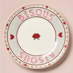Anthropologie Bisous Dessert Plate 8 Inch - Bistro Tile Valentines Edition - New